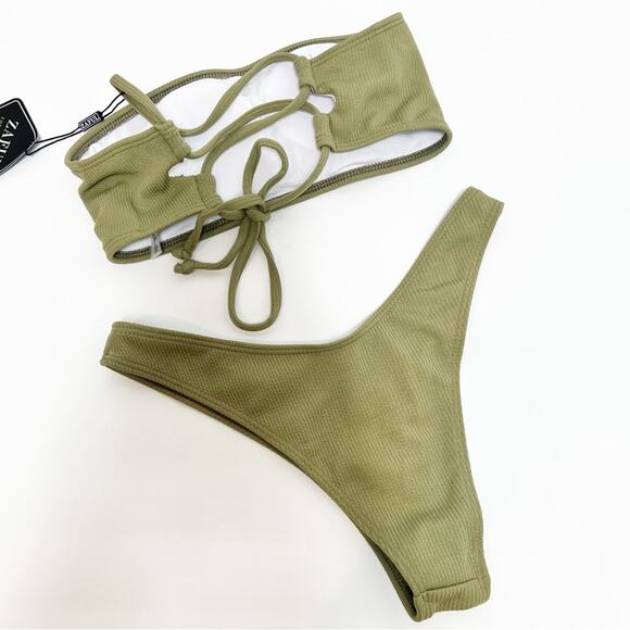 Zaful Forever Young Olive Green Small  Swimming Two Piece Bikini Set New - Picture 5 of 6
